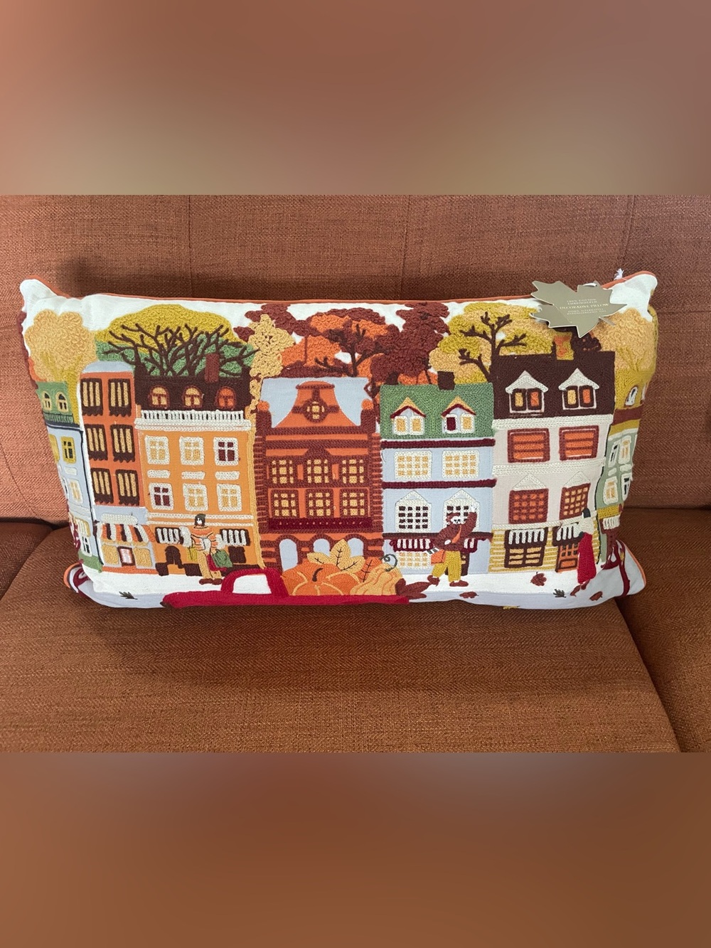 Nicole Cicak Fall Colors Harvest Decorative Embroidered Pillow Pumpkins
